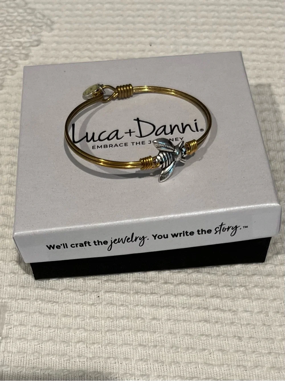 Luca + Danni Bee Kind Bangle Bracelet, Petite, LNWB, Brass and Silvertone